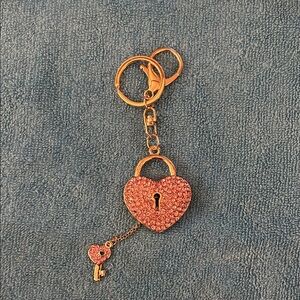 Heart-Shaped Gold and Pink Keychain